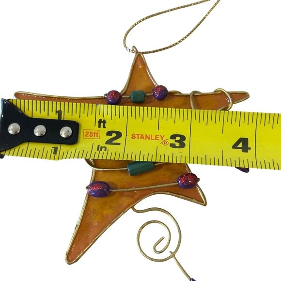 Vintage Star Ornament Gold Red Wire Beads 4in Holiday Decor Christmas Eclectic - Picture 5 of 7